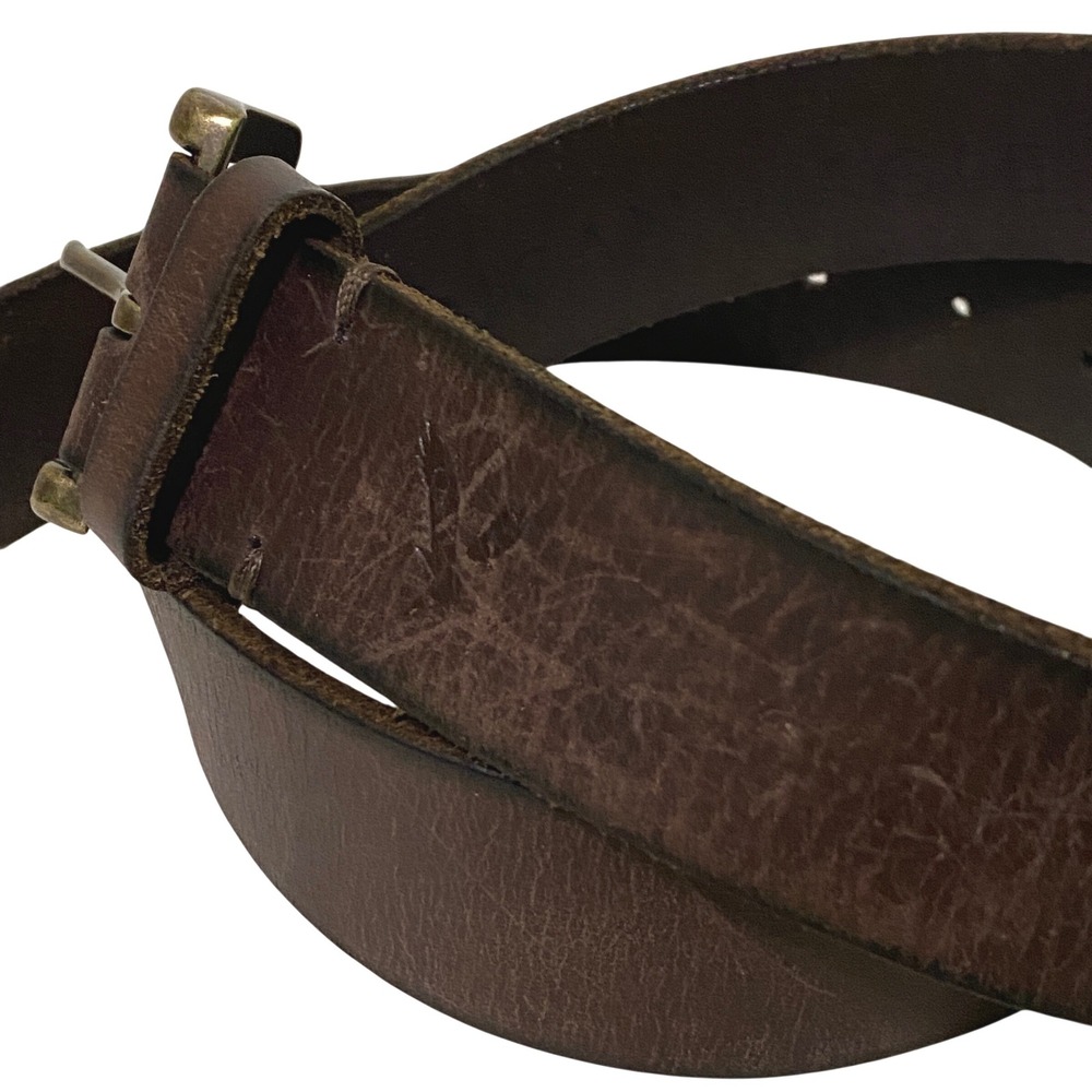 American Eagle Mens Dark Brown Genuine Leather Belt Distressed Brass Buckle 32